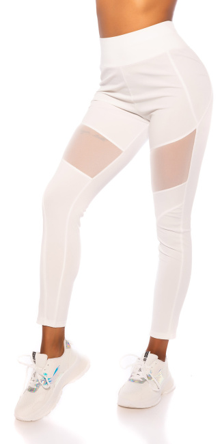 high waist leggings with mesh White